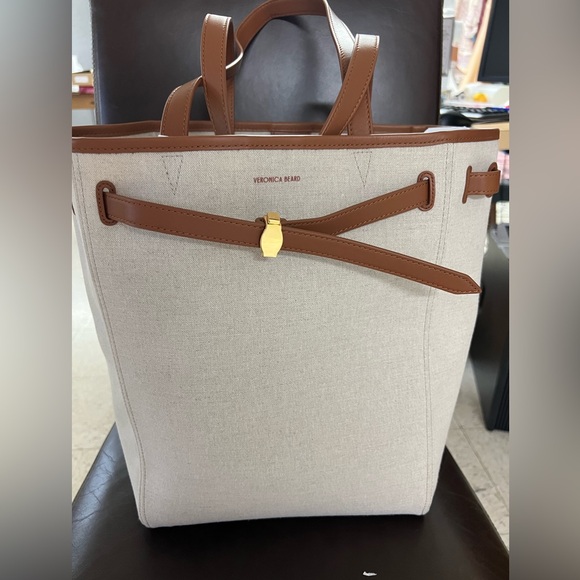 NWT Veronica Beard Dash Tote, Natural Linen/Leather - Picture 1 of 4